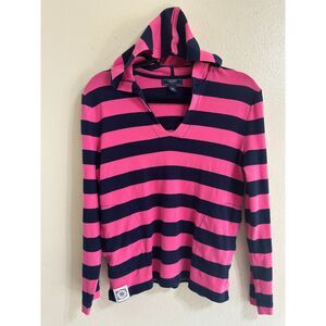Chaps Denim Women's BOHO Pink/Blue Striped Hoodie, Size L